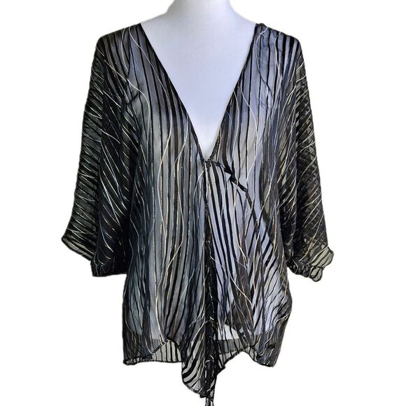 MACK and MACK Sheer Silk Open Front Blouse Womens Large Black Mesh Witchy Goth - Picture 1 of 10